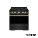 ZLINE Autograph Edition 30 in. 4.2 cu. ft. Marino Dual Fuel Range with 4 Burner DuoPro™ Cooktop and Electric Convection Oven in Black Stainless Steel and Champagne Bronze Accents (PMDRBZ-30-CB)