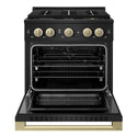 ZLINE Autograph Edition 30 in. 4.2 cu. ft. Marino Dual Fuel Range with 4 Burner DuoPro™ Cooktop and Electric Convection Oven in Black Stainless Steel and Champagne Bronze Accents (PMDRBZ-30-CB)