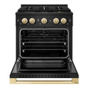 ZLINE Autograph Edition 30 in. 4.2 cu. ft. Marino Dual Fuel Range with 4 Burner DuoPro™ Cooktop and Electric Convection Oven in Black Stainless Steel and Polished Gold Accents (PMDRBZ-30-G)