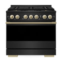 ZLINE Autograph Edition 36 in. 5.2 cu. ft. Marino Dual Fuel Range with 6 Burner DuoPro™ Cooktop and Electric Convection Oven in Black Stainless Steel and Champagne Bronze Accents (PMDRBZ-36-CB)
