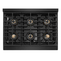 ZLINE Autograph Edition 36 in. 5.2 cu. ft. Marino Dual Fuel Range with 6 Burner DuoPro™ Cooktop and Electric Convection Oven in Black Stainless Steel and Champagne Bronze Accents (PMDRBZ-36-CB)