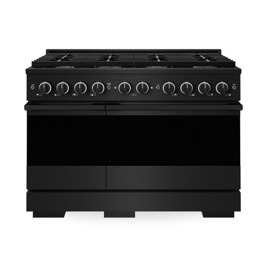 ZLINE 48 in. 6.7 cu. ft. Marino Double Oven Gas Range with 8 Burner Cooktop in Black Stainless Steel (MGRB-48)
