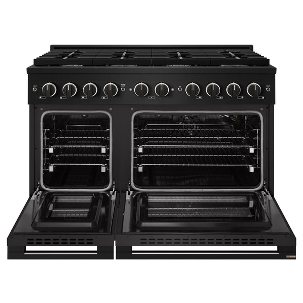 ZLINE 48 in. 6.7 cu. ft. Marino Double Oven Gas Range with 8 Burner Cooktop in Black Stainless Steel (MGRB-48)