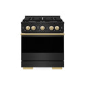 ZLINE Autograph Edition 30 in. 4.2 cu. ft. Marino Gas Range with 4 Burner Cooktop and Convection Gas Oven in Black Stainless Steel and Polished Gold Accents (MGRBZ-30-G)