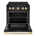 ZLINE Autograph Edition 30 in. 4.2 cu. ft. Marino Gas Range with 4 Burner Cooktop and Convection Gas Oven in Black Stainless Steel and Polished Gold Accents (MGRBZ-30-G)