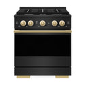 ZLINE Autograph Edition 30 in. 4.2 cu. ft. Marino Gas Range with 4 Burner Cooktop and Convection Gas Oven in Black Stainless Steel and Polished Gold Accents (MGRBZ-30-G)