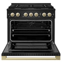 ZLINE Autograph Edition 36 in. 5.2 cu. ft. Marino Gas Range with 6 Burner Cooktop and Convection Gas Oven in Black Stainless Steel and Champagne Bronze Accents (MGRBZ-36-CB)