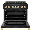 ZLINE Autograph Edition 36 in. 5.2 cu. ft. Marino Gas Range with 6 Burner Cooktop and Convection Gas Oven in Black Stainless Steel and Polished Gold Accents (MGRBZ-36-G)