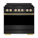 ZLINE Autograph Edition 36 in. 5.2 cu. ft. Marino Gas Range with 6 Burner Cooktop and Convection Gas Oven in Black Stainless Steel and Polished Gold Accents (MGRBZ-36-G)