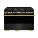 ZLINE Autograph Edition 48 in. 6.7 cu. ft. Marino Double Oven Gas Range with 8 Burner Cooktop in Black Stainless Steel and Polished Gold Accents (MGRBZ-48-G)