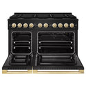 ZLINE Autograph Edition 48 in. 6.7 cu. ft. Marino Double Oven Gas Range with 8 Burner Cooktop in Black Stainless Steel and Polished Gold Accents (MGRBZ-48-G)