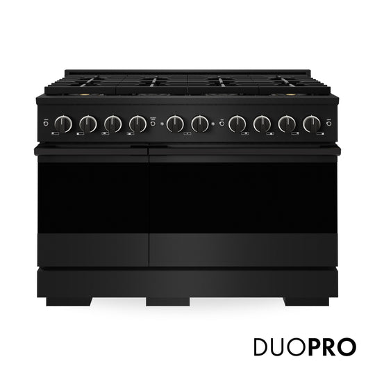 ZLINE 48 in. 6.7 cu. ft. Marino Gas Range with 8 Burner DuoPro™ Cooktop and Dual Ovens in Black Stainless Steel (PMGRB-48)