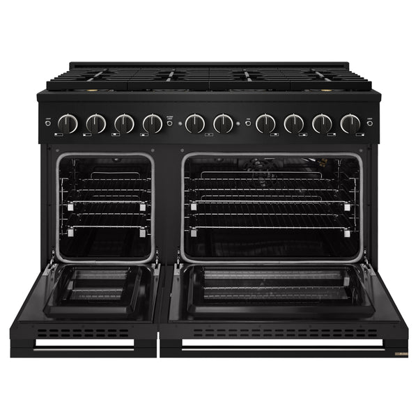 ZLINE 48 in. 6.7 cu. ft. Marino Gas Range with 8 Burner DuoPro™ Cooktop and Dual Ovens in Black Stainless Steel (PMGRB-48)