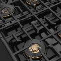 ZLINE Autograph Edition 30 in. 4.2 cu. ft. Marino Gas Range with 4 Burner DuoPro™ Cooktop and Convection Gas Oven in Black Stainless Steel and Champagne Bronze Accents (PMGRBZ-30-CB)