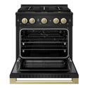 ZLINE Autograph Edition 30 in. 4.2 cu. ft. Marino Gas Range with 4 Burner DuoPro™ Cooktop and Convection Gas Oven in Black Stainless Steel and Champagne Bronze Accents (PMGRBZ-30-CB)