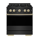 ZLINE Autograph Edition 30 in. 4.2 cu. ft. Marino Gas Range with 4 Burner DuoPro™ Cooktop and Convection Gas Oven in Black Stainless Steel and Champagne Bronze Accents (PMGRBZ-30-CB)