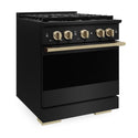 ZLINE Autograph Edition 30 in. 4.2 cu. ft. Marino Gas Range with 4 Burner DuoPro™ Cooktop and Convection Gas Oven in Black Stainless Steel and Champagne Bronze Accents (PMGRBZ-30-CB)