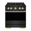 ZLINE Autograph Edition 30 in. 4.2 cu. ft. Marino Gas Range with 4 Burner DuoPro™ Cooktop and Convection Gas Oven in Black Stainless Steel and Polished Gold Accents (PMGRBZ-30-G)