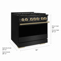ZLINE Autograph Edition 36 in. 5.2 cu. ft. Marino Gas Range with 6 Burner DuoPro™ Cooktop and Convection Gas Oven in Black Stainless Steel and Champagne Bronze Accents (PMGRBZ-36-CB)