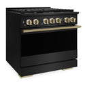 ZLINE Autograph Edition 36 in. 5.2 cu. ft. Marino Gas Range with 6 Burner DuoPro™ Cooktop and Convection Gas Oven in Black Stainless Steel and Champagne Bronze Accents (PMGRBZ-36-CB)