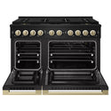 ZLINE Autograph Edition 48 in. 6.7 cu. ft. Marino Gas Range with 8 Burner DuoPro™ Cooktop and Dual Ovens in Black Stainless Steel and Champagne Bronze Accents (PMGRBZ-48-CB)