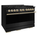 ZLINE Autograph Edition 48 in. 6.7 cu. ft. Marino Gas Range with 8 Burner DuoPro™ Cooktop and Dual Ovens in Black Stainless Steel and Champagne Bronze Accents (PMGRBZ-48-CB)