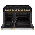ZLINE Autograph Edition 48 in. 6.7 cu. ft. Marino Gas Range with 8 Burner DuoPro™ Cooktop and Dual Ovens in Black Stainless Steel and Polished Gold Accents (PMGRBZ-48-G)