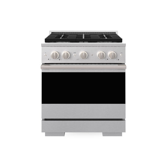 ZLINE 30 in. 4.2 cu. ft. Marino Dual Fuel Range with Gas Cooktop and Electric Convection Oven in Satin Stainless Steel with 4 Brass Burners (MDRS-BR-30)