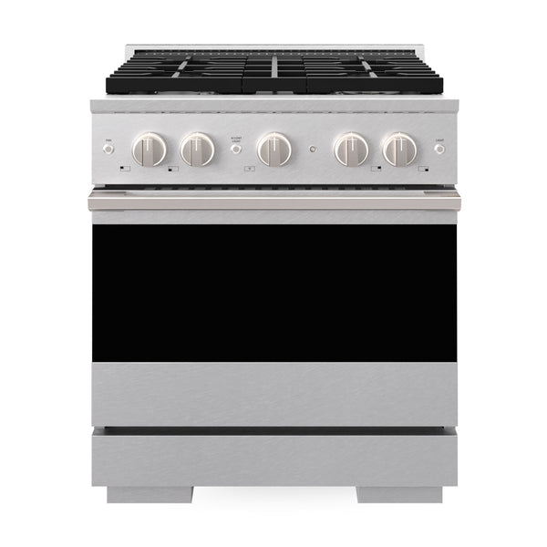ZLINE 30 in. 4.2 cu. ft. Marino Dual Fuel Range with Gas Cooktop and Electric Convection Oven in Satin Stainless Steel with 4 Brass Burners (MDRS-BR-30)