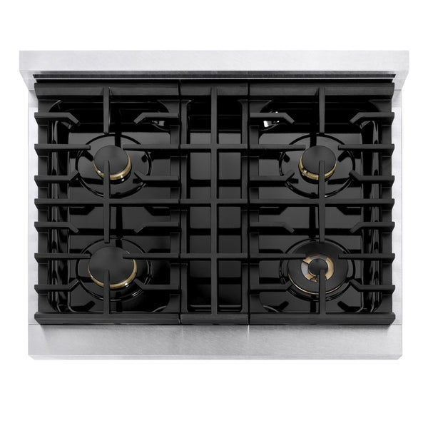ZLINE 30 in. 4.2 cu. ft. Marino Dual Fuel Range with Gas Cooktop and Electric Convection Oven in Satin Stainless Steel with 4 Brass Burners (MDRS-BR-30)