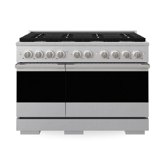 ZLINE 48 in. 6.7 cu. ft. Marino Double Oven Dual Fuel Range with 8 Burner Gas Cooktop in Satin Stainless Steel (MDRS-48)