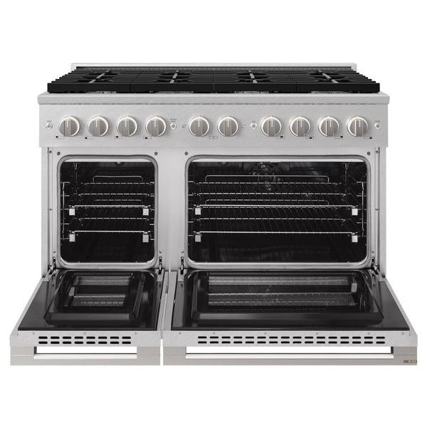 ZLINE 48 in. 6.7 cu. ft. Marino Double Oven Dual Fuel Range with 8 Burner Gas Cooktop in Satin Stainless Steel (MDRS-48)