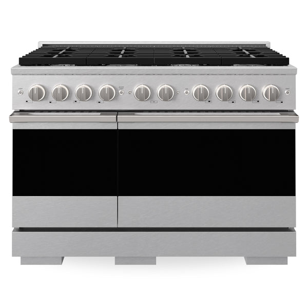ZLINE 48 in. 6.7 cu. ft. Marino Double Oven Dual Fuel Range with 8 Burner Gas Cooktop in Satin Stainless Steel (MDRS-48)