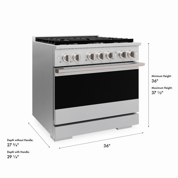 ZLINE 36 in. 5.2 cu. ft. Marino Dual Fuel Range with Gas Cooktop and Electric Convection Oven in Satin Stainless Steel with 6 Brass Burners (MDRS-BR-36)