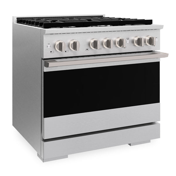 ZLINE 36 in. 5.2 cu. ft. Marino Dual Fuel Range with Gas Cooktop and Electric Convection Oven in Satin Stainless Steel with 6 Brass Burners (MDRS-BR-36)
