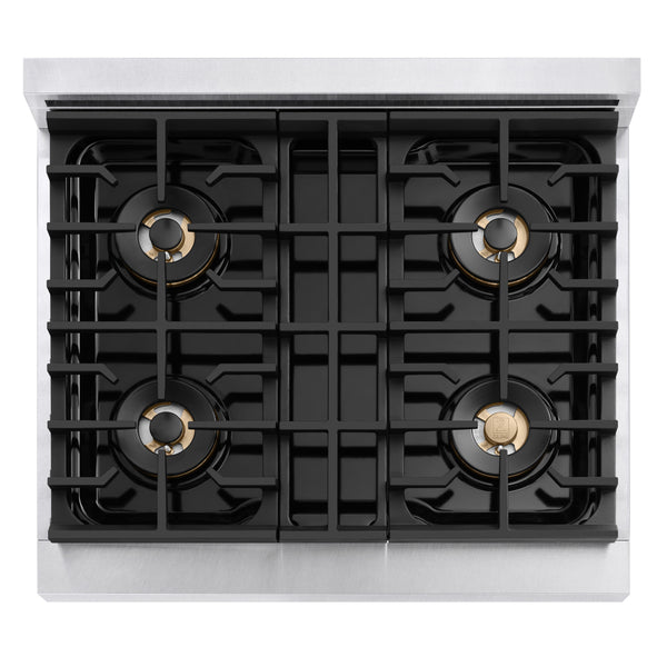 ZLINE 30 in. 4.2 cu. ft. Marino Dual Fuel Range with 4 Burner DuoPro™ Cooktop and Electric Convection Oven in Satin Stainless Steel (PMDRS-30)