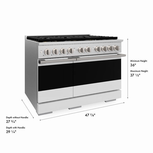 ZLINE 48 in. 6.7 cu. ft. Marino Dual Fuel Range with 8 Burner DuoPro™ Cooktop and Dual Ovens in Satin Stainless Steel with White Matte Doors (PMDRS-WM-48)