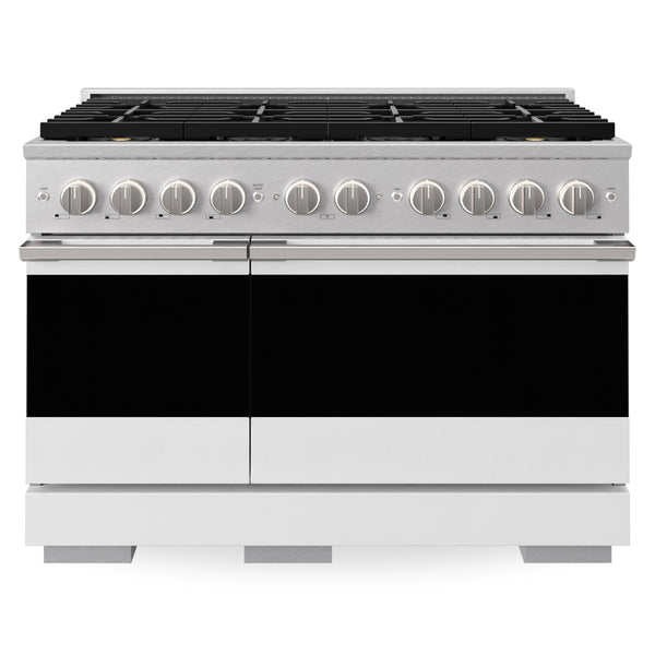 ZLINE 48 in. 6.7 cu. ft. Marino Dual Fuel Range with 8 Burner DuoPro™ Cooktop and Dual Ovens in Satin Stainless Steel with White Matte Doors (PMDRS-WM-48)