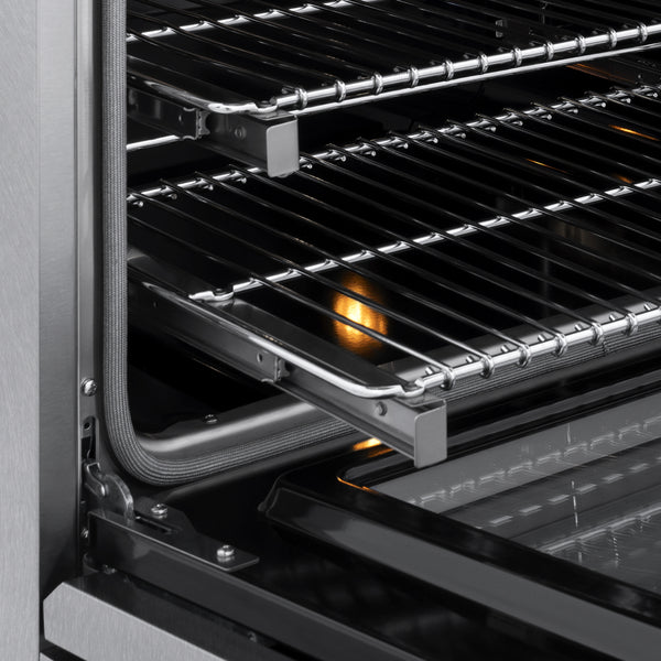 ZLINE Autograph Edition 36 in. 5.2 cu. ft. Marino Dual Fuel Range with 6 Burner DuoPro™ Cooktop and Electric Convection Oven in Satin Stainless Steel and Champagne Bronze Accents (PMDRSZ-36-CB)