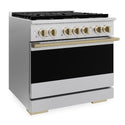 ZLINE Autograph Edition 36 in. 5.2 cu. ft. Marino Dual Fuel Range with 6 Burner DuoPro™ Cooktop and Electric Convection Oven in Satin Stainless Steel and Champagne Bronze Accents (PMDRSZ-36-CB)