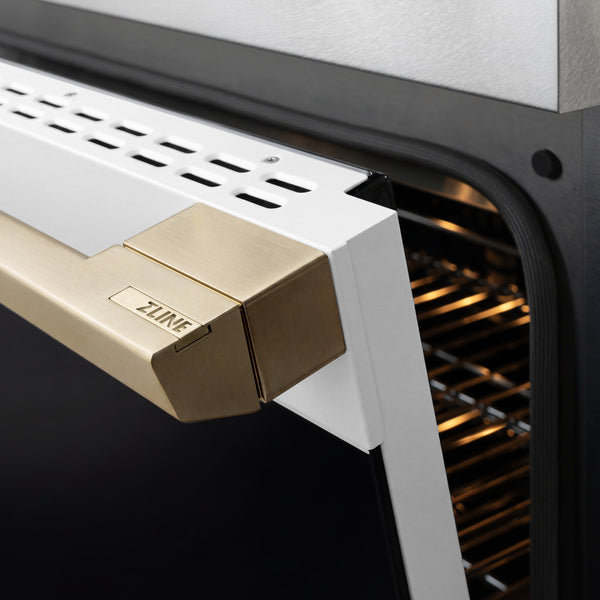 ZLINE Autograph Edition 48 in. 6.7 cu. ft. Marino Dual Fuel Range with 8 Burner DuoPro™ Cooktop and Dual Ovens in Satin Stainless Steel with White Matte Doors and Champagne Bronze Accents (PMDRSZ-WM-48-CB)