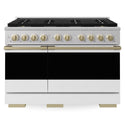 ZLINE Autograph Edition 48 in. 6.7 cu. ft. Marino Dual Fuel Range with 8 Burner DuoPro™ Cooktop and Dual Ovens in Satin Stainless Steel with White Matte Doors and Champagne Bronze Accents (PMDRSZ-WM-48-CB)