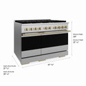 ZLINE Autograph Edition 48 in. 6.7 cu. ft. Marino Double Oven Dual Fuel Range with 8 Burner Gas Cooktop in Satin Stainless Steel and Champagne Bronze Accents (MDRSZ-48-CB)