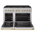 ZLINE Autograph Edition 48 in. 6.7 cu. ft. Marino Double Oven Dual Fuel Range with 8 Burner Gas Cooktop in Satin Stainless Steel and Champagne Bronze Accents (MDRSZ-48-CB)