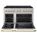 ZLINE Autograph Edition 48 in. 6.7 cu. ft. Marino Double Oven Dual Fuel Range with 8 Burner Gas Cooktop in Satin Stainless Steel with White Matte Doors and Champagne Bronze Accents (MDRSZ-WM-48-CB)