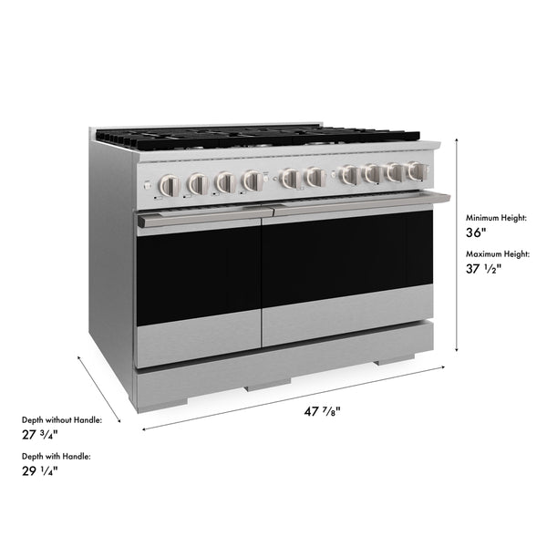 ZLINE 48 in. 6.7 cu. ft. Marino Double Oven Gas Range with 8 Burner Cooktop in Satin Stainless Steel (MGRS-48)