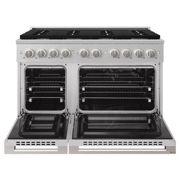 ZLINE 48 in. 6.7 cu. ft. Marino Double Oven Gas Range with 8 Burner Cooktop in Satin Stainless Steel (MGRS-48)