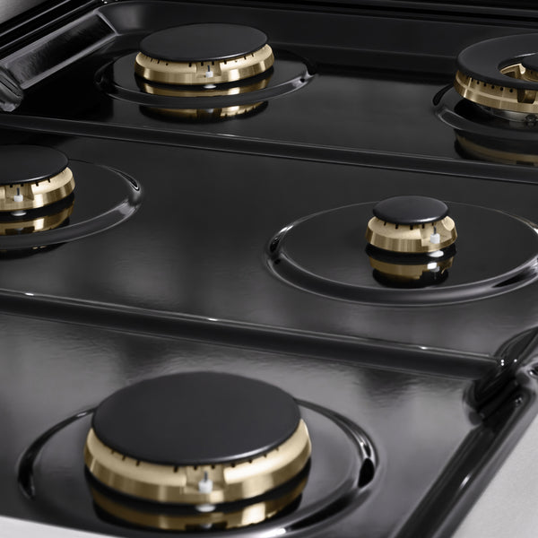 ZLINE 36 in. 5.2 cu. ft. Marino Gas Range with Convection Gas Oven in Satin Stainless Steel with 6 Brass Burners (MGRS-BR-36)