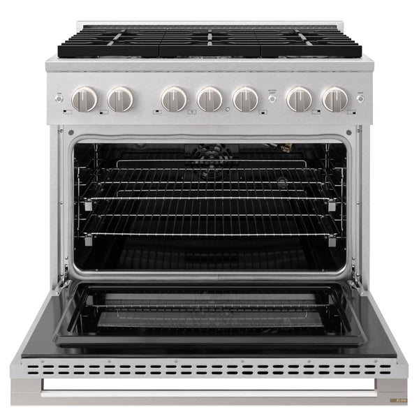 ZLINE 36 in. 5.2 cu. ft. Marino Gas Range with Convection Gas Oven in Satin Stainless Steel with 6 Brass Burners (MGRS-BR-36)