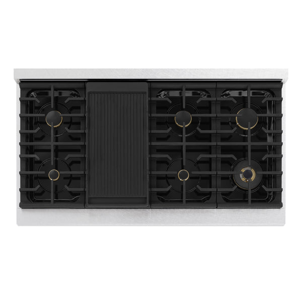 ZLINE 48 in. 6.7 cu. ft. Marino Double Oven Gas Range in Satin Stainless Steel with 8 Brass Burners (MGRS-BR-48)